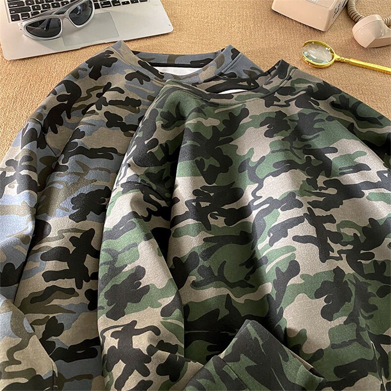 美式复古迷彩卫衣内搭男女宽松休闲百搭高级感上衣W4702-特价P58,男装卫衣,电商A007