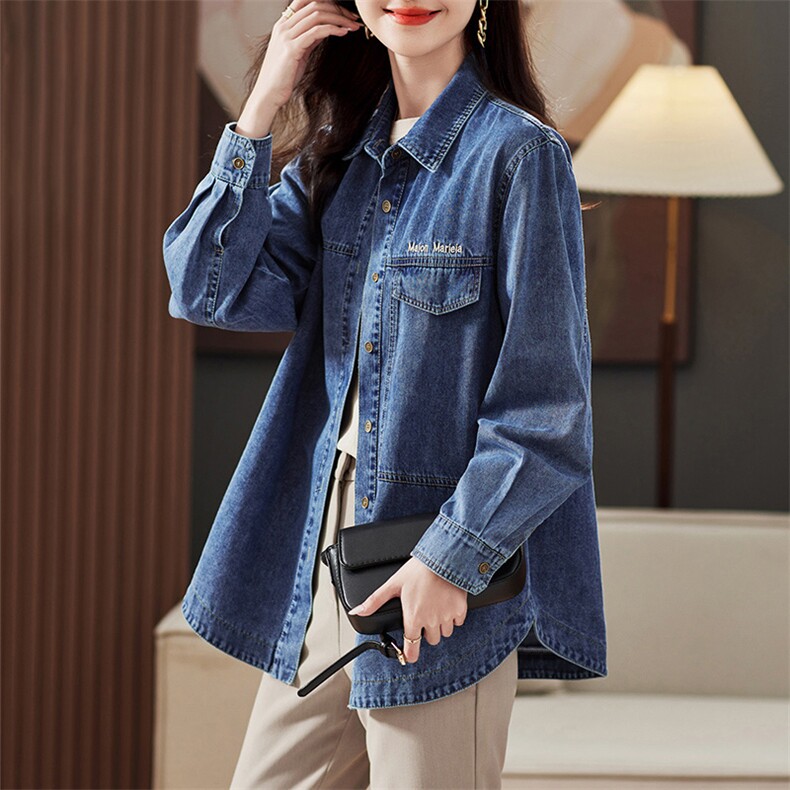 清仓捡漏~牛仔衬衫女短外套春秋2025新款叠穿上衣大码女装薄衬衣,女装衬衫,丽影随形
