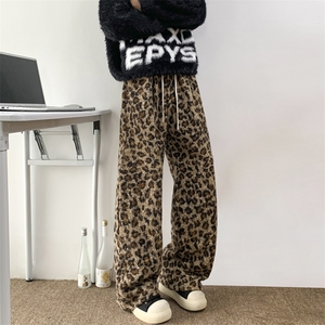 美式复古加绒加厚豹纹卫裤男冬季宽松bf慵懒风休闲运动裤D598/P60图片