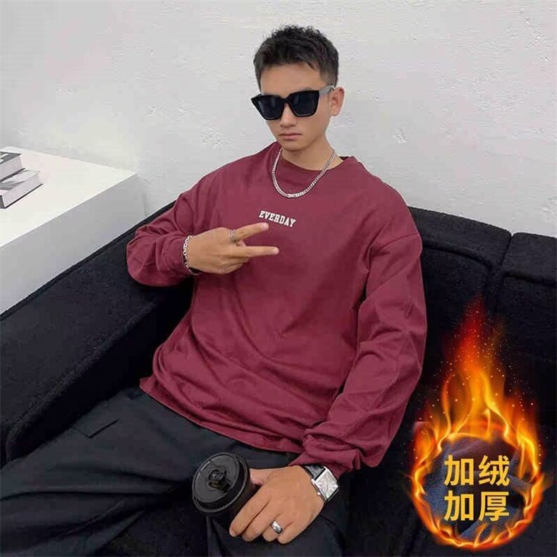 印花秋冬卫衣男2024年春秋季韩版新款圆领宽松上衣chic港风加绒图片