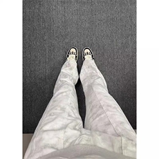 1506-1/K20971半松紧/P49脏脏扎染白色拼接牛仔裤男显瘦直筒微喇，男装牛仔裤，星座1506-1