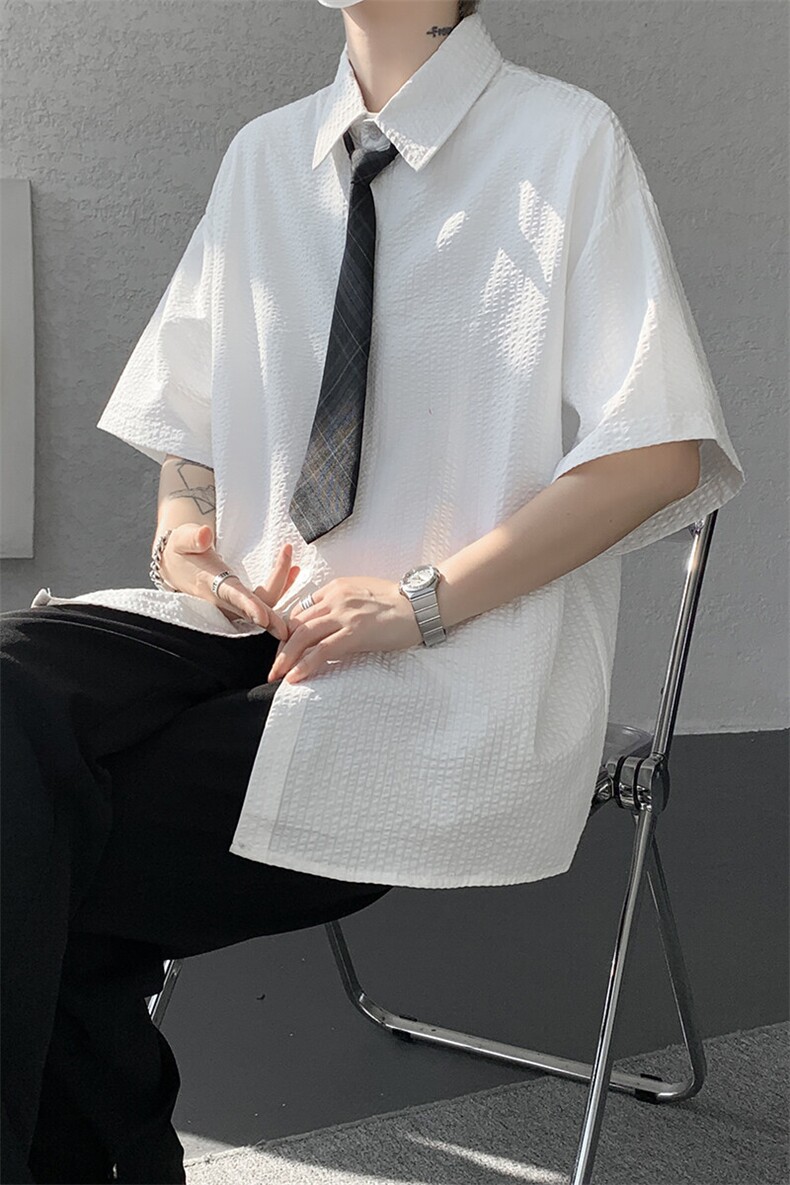 学院风jk领带条纹短袖衬衫大码休闲上衣高级感半袖衬衣DC5010/P55,男装衬衫,电商B238