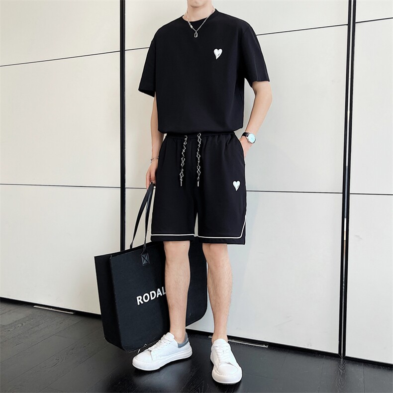 夏季短袖套装韩版五分裤潮流t恤短裤一套网红潮牌休闲运动服男,男装牛仔裤,电商A327