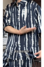 短袖衬衫男+短裤男潮流休闲套装男M-5XL大码TZ78719P50控98模特图，男装牛仔裤，星座226-1