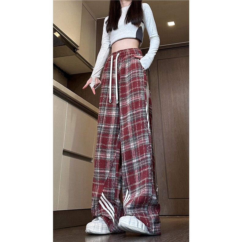 抖音品质秋冬新款复古格子条纹宽松休闲裤B315-K826-特p40控78,男装休闲裤,电商B315