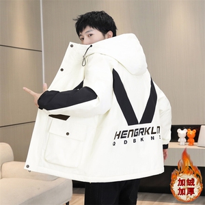 秋冬新款男士加绒加厚连帽夹克青少年休闲保暖外套图片