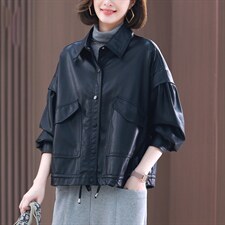 黑色皮衣外套女短款时尚2025年春装新款上衣中年妈妈大码机车夹克，女装短外套，丽影随形