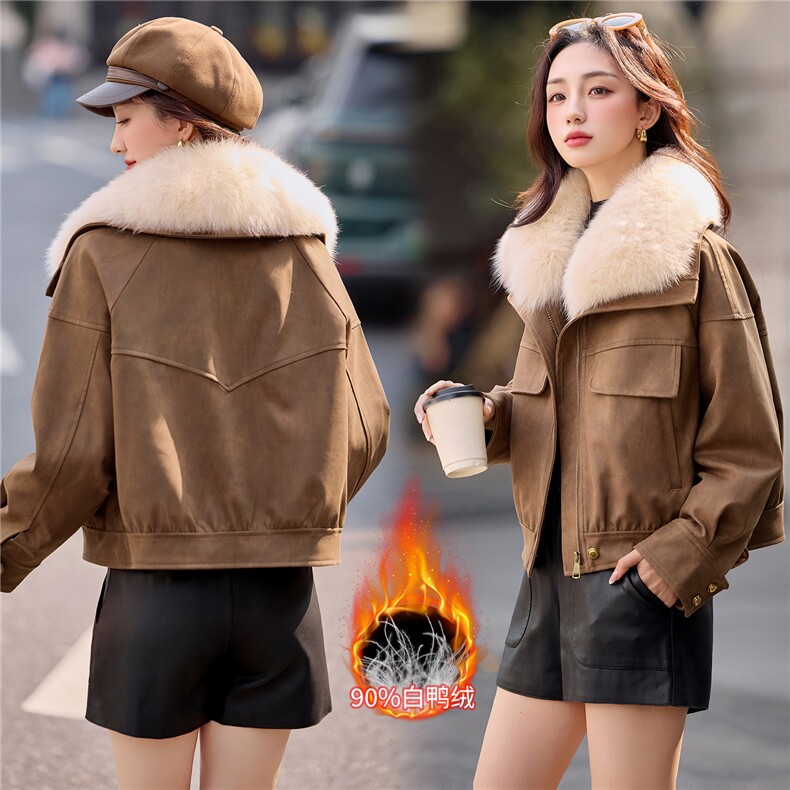 2025冬装新款麂皮绒羽绒服外套,女装羽绒服,曼琳思菲
