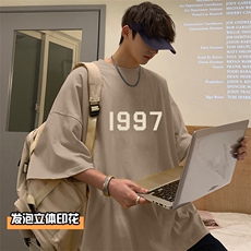 T658P32立体泡沫印花夏季新品高街美式短袖T恤宽松重磅纯棉体恤，男装T恤，星座304A