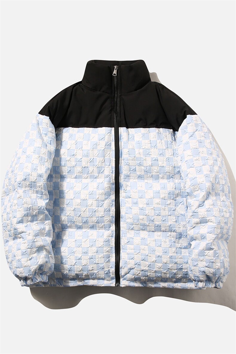 白鸭绒白底22冬季潮流棋盘格拼接百搭羽绒服外套YR108P255控298,男装羽绒服,电商A247-1
