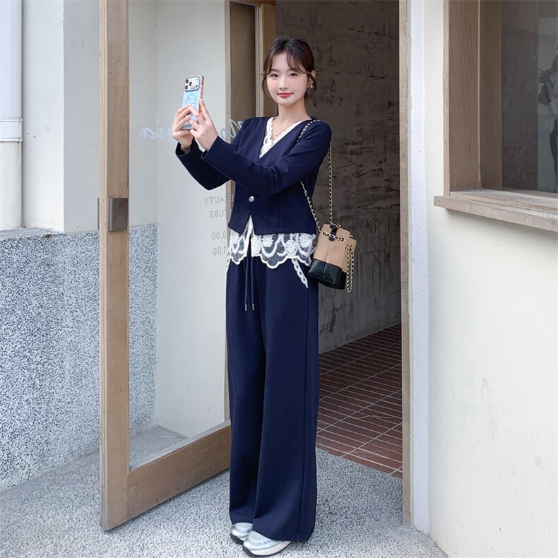 新品蕾丝假两件拼接卫衣+裤子套装2C236-9017-P185-K298,女装套装/套裙,2C236