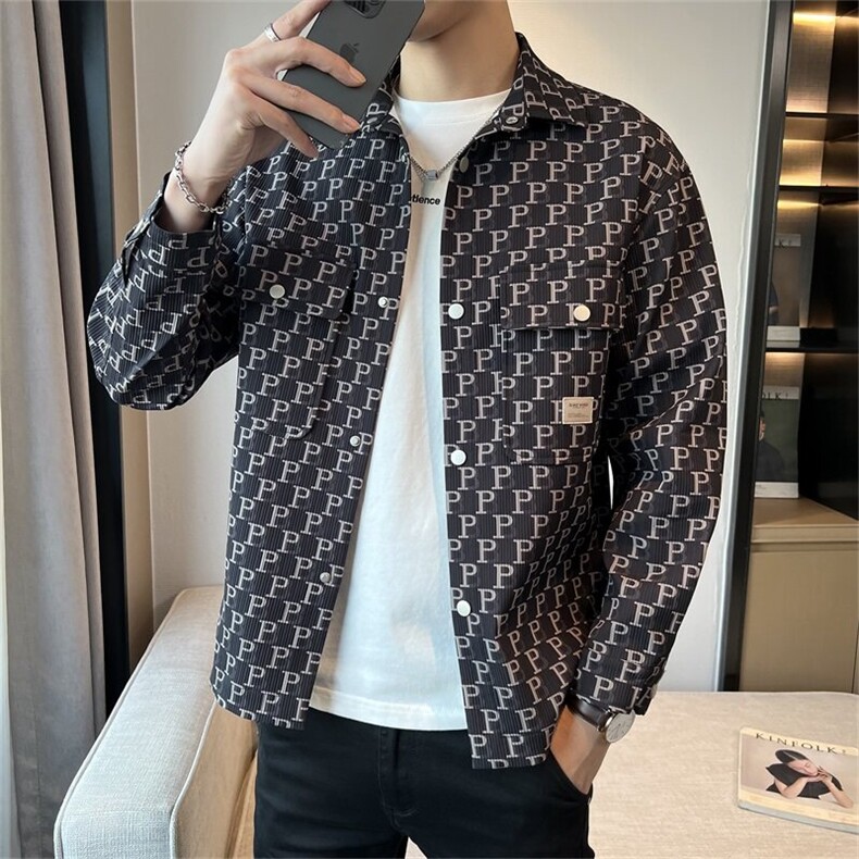 店主风春季新款衬衫外套休闲百搭印花时尚潮流翻领夹克JK096-P85图片