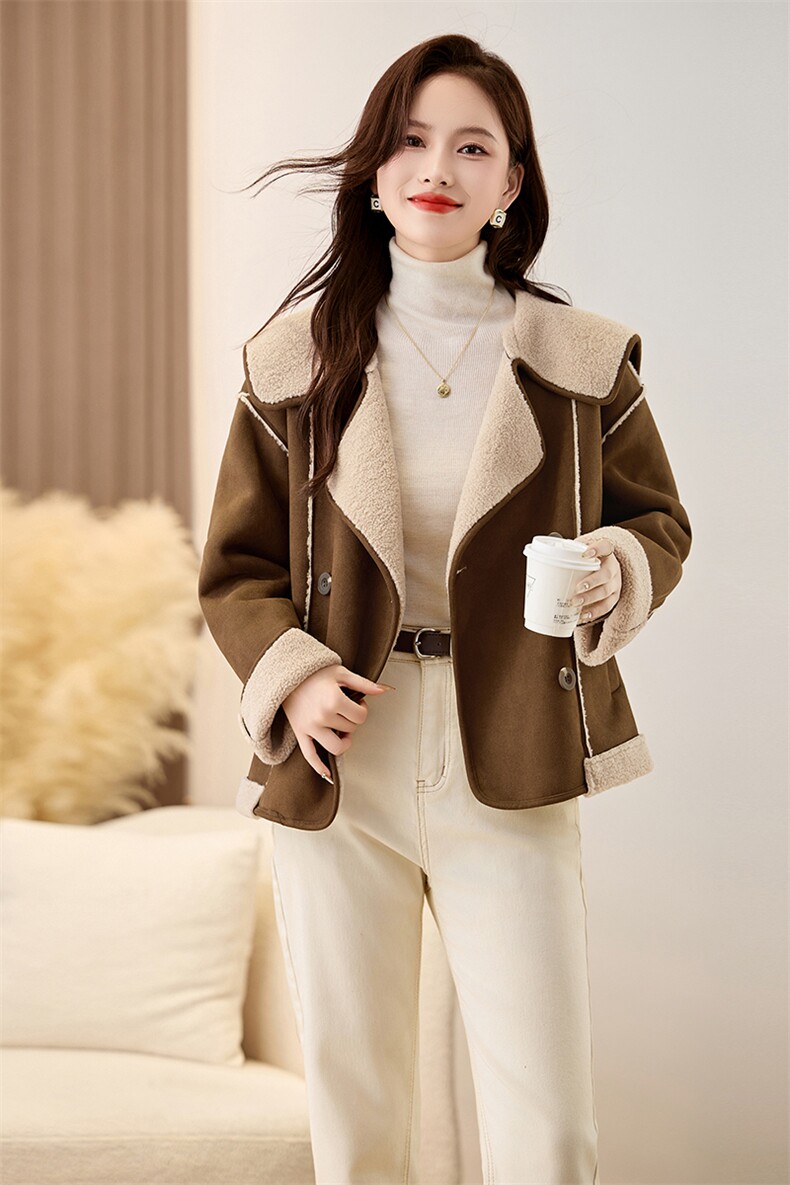 皮毛一体仿羊羔毛外套女2024冬季新款上衣,女装羊羔毛/颗粒绒,秀美人生