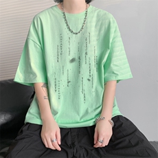 美式重磅纯棉短袖男款夏季字母印花五分袖t恤青少年潮牌宽松上衣，男装T恤，电商B316