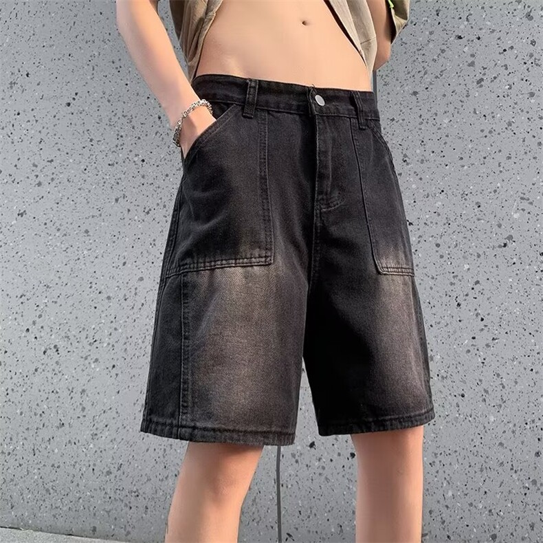 夏季薄款水洗牛仔短裤男美式宽松中裤潮牌街头五分裤D541-p36，男装牛仔裤，星座1001-1