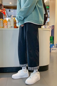 现货2025夏季港风大码棉麻薄款直筒格子反脚休闲裤D201-DM25-P45图片