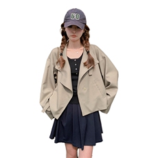 韩版时尚设计感短款风衣外套女2025春秋新款法式宽松显瘦立领上衣，女装短外套，2C272