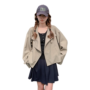 韩版时尚设计感短款风衣外套女2025春秋新款法式宽松显瘦立领上衣图片