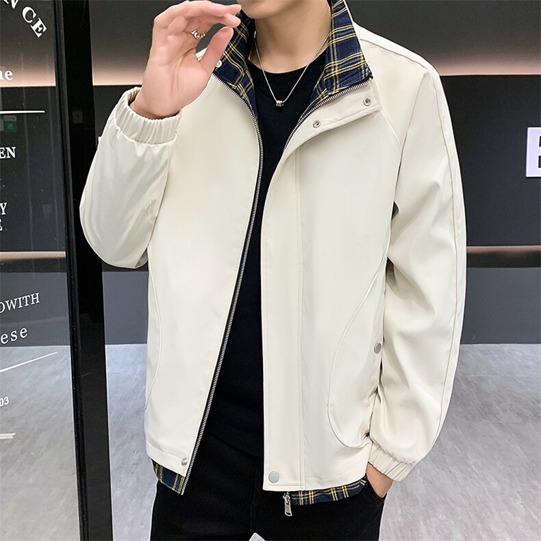 春秋外套立领夹克男士拼接潮流款式格子休闲外套百搭上衣2595-P50,男装夹克,星座1403A