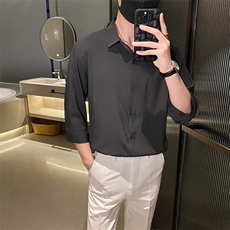 2024夏季衬衫男薄款修身冰丝短袖青年纯色春秋七分袖衬衣男Y50，男装衬衫，星座1116A-2（原606A-1）