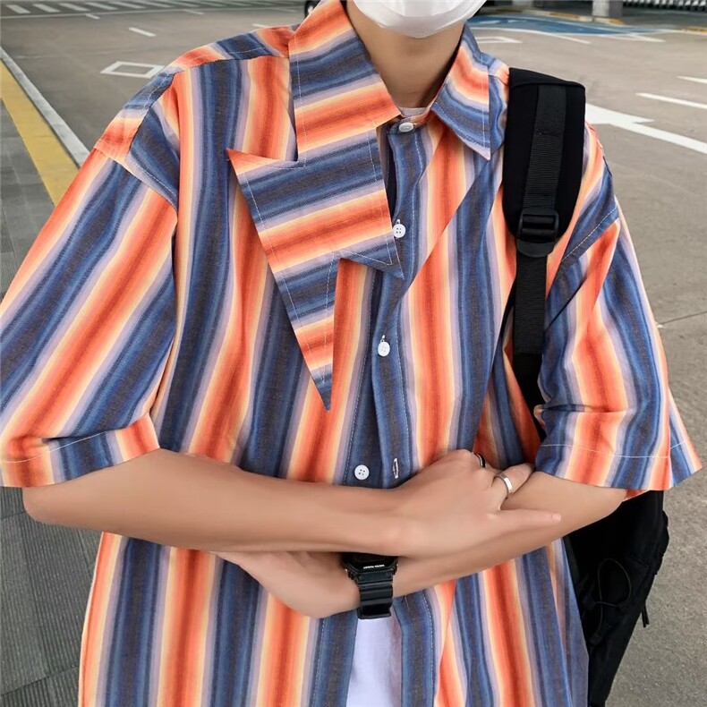 小众设计感港风短袖衬衫男夏季新款宽松休闲碎花复古衬衣CS42P32图片
