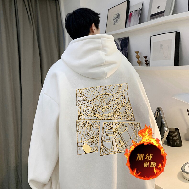 龙年卫衣冬季美式加绒加厚连帽卫衣外套DL1751常规特P35加绒特40,男装卫衣,电商A486