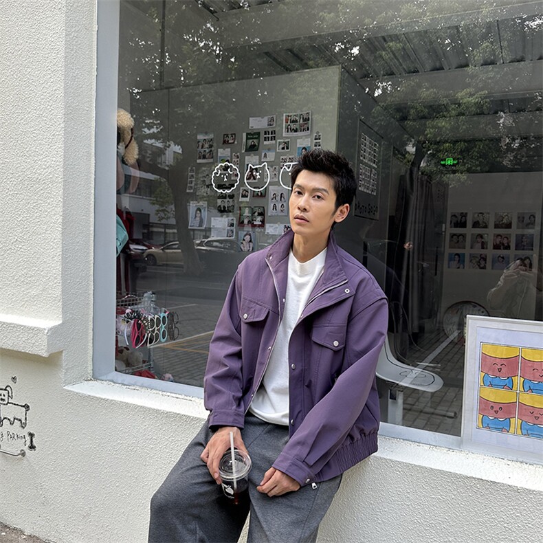 秋季2025老钱风抖音纯色休闲立领夹克店主风A236-82531-p145,男装夹克,电商A236