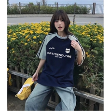 抖音得物品质二开240克宽松纯棉美式潮牌插肩三杠织带短袖T恤，男装T恤，电商A486