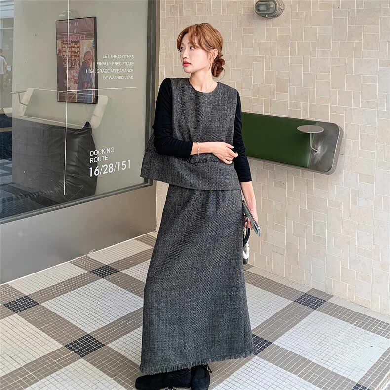 现货新款马甲半裙打底三件套25089P170K258,女装套装/套裙,2D035