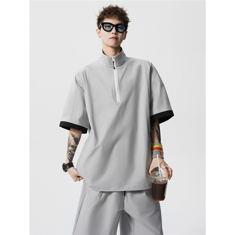 XTZ2540-特P55控98控108户外休闲运动五分短裤套装男100聚酯，男装休闲套装，电商B370