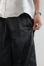 新中式缎面暗纹提花拖地裤垂感冰丝休闲裤310A-2BK318P45控68，男装休闲裤，星座310A-2
