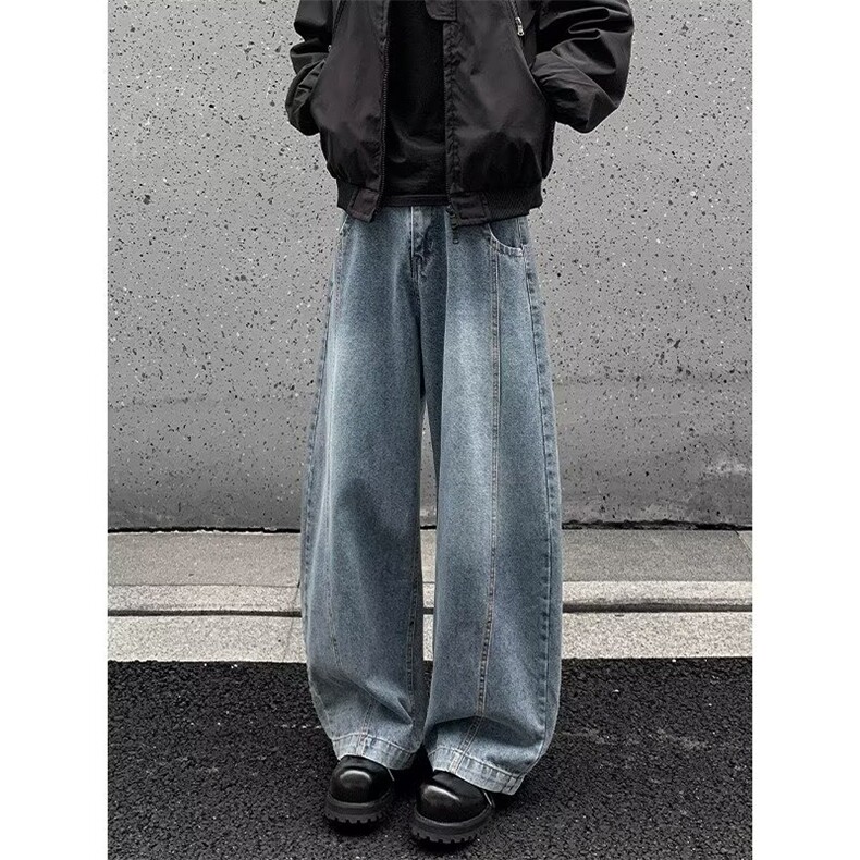 复古蓝阔腿弯刀牛仔裤女春秋装流行拖地裤NZ8047,男装牛仔裤,星座208-5