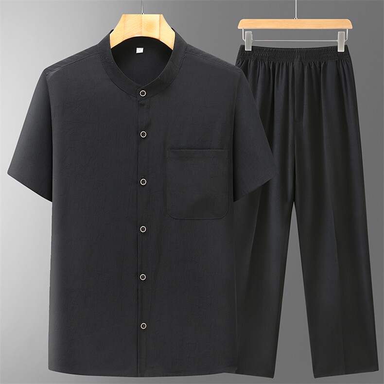 主推长年现货男高品质风中老年短袖衬衫套装中年短袖衬衫，男装中老年男装，钱塘723