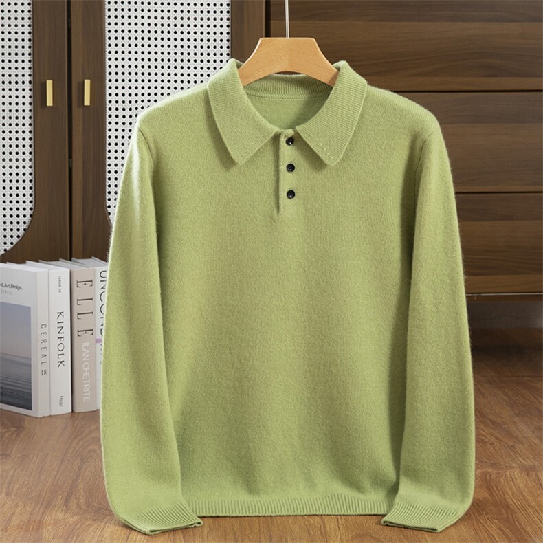 秋冬季35%羊绒休闲商务百搭7针加厚POLO领羊绒衫男装，男装羊绒套衫，隆格羊绒
