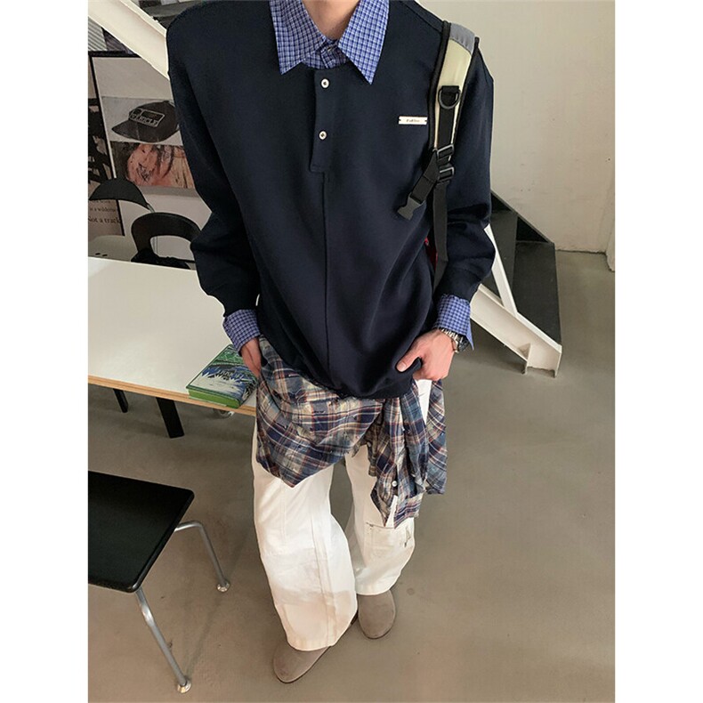 抖音品质 高质量 现货 假两件拼接衬衫领长袖卫衣 88图片