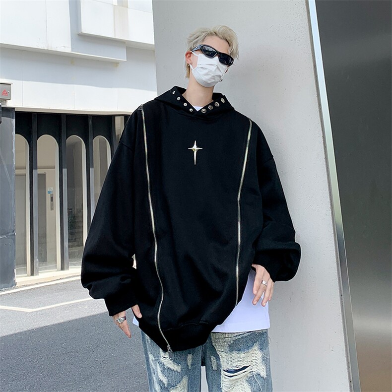 秋款男连帽卫衣工装双拉链休闲十字架夹克宽松外套WY020P55,男装卫衣,星座1013-1