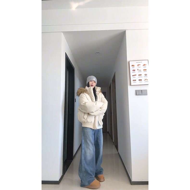 现货三防重磅硬挺boxy短款羽绒棉衣座山雕大毛毛领PU皮棉服外套冬,男装棉衣,电商A443