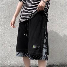 侧边排扣拼接腰果花休闲短裤男夏假两件宽松运动五分裤潮DY08-P28，男装休闲裤，星座1008-1