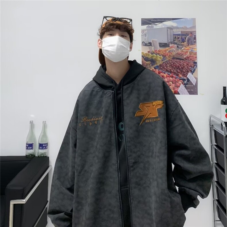 男秋季外套潮牌街头刺绣麂皮绒夹克W1144P75,男装夹克,星座1116-2