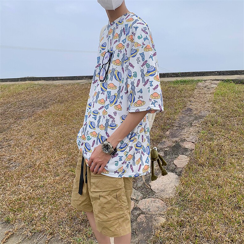 夏季新款印花短袖T恤男宽松镂空嘻哈潮流半袖,男装T恤,电商A161-2