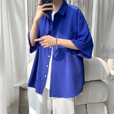 白色冰丝衬衫男短袖夏季薄款冷淡风高级感衬衣外套宽松大码五分袖，男装衬衫，电商A141