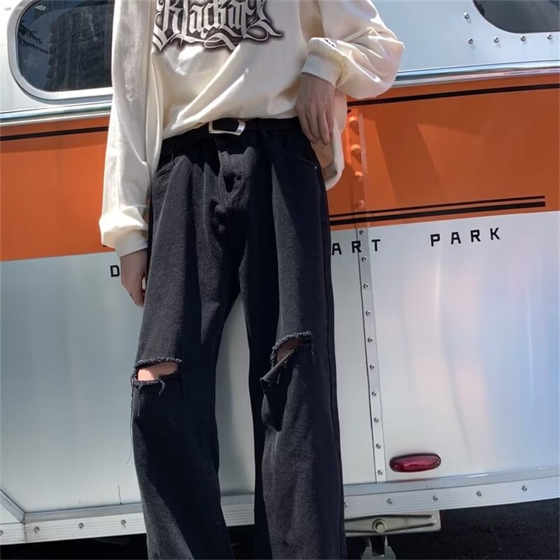 ins复古高街破洞百搭直筒牛仔裤宽松阔腿长裤男女潮大码NG056-p42,男装牛仔裤,星座1008-1