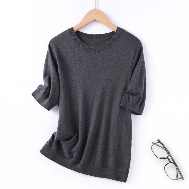 2025年秋季圆领常规套头短袖时尚百搭通勤，女装针织衫/毛衣，挚尚羊绒