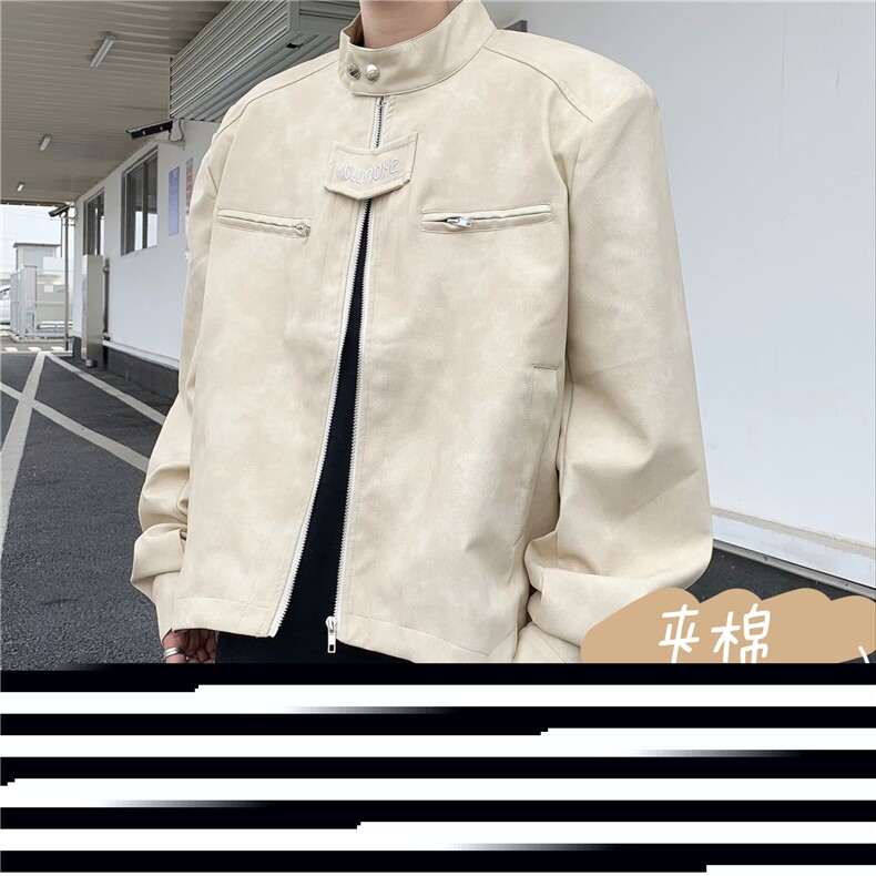 美式机车麂皮衣夹克男女短款潮牌夹棉服垫肩外套秋冬M8042-2夹棉图片