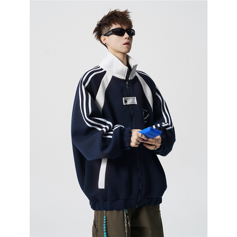 WY10190-特P60420g重磅-高品质-条纹设计感大码保暖卫衣外套男,男装棉衣,电商A059