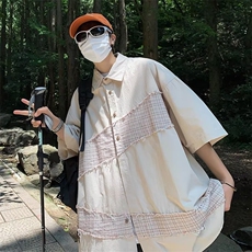 港风夏季新款大码宽松时尚工装休闲衬衫短袖CS110-P35，男装衬衫，星座1109-3