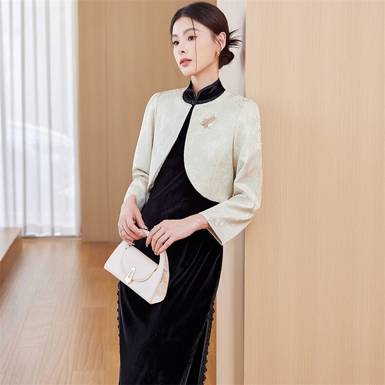 小香风披肩短外套女春秋新款韩版修身西装坎肩开衫配旗袍裙子外搭,女装短外套,婵米儿