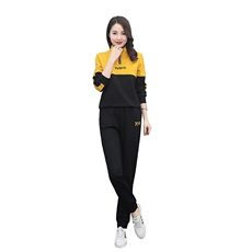 运动服套装女2024新款秋季休闲拼接撞色显瘦长袖卫衣卫裤两件套，女装套装/套裙，雅佳俏