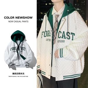 假两件连帽棒球服男潮牌潮流休闲宽松bf风百搭外套JK0272-P95图片