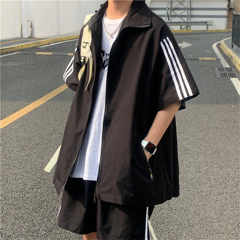 条纹套装男夏季港风宽松bf运动休闲ins学生短裤两件套潮TZ001-P45,男装休闲套装,星座1008